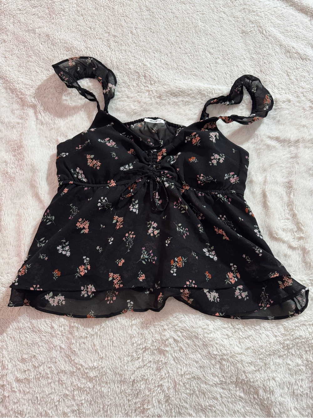 Floral Tie-Front Black Women’s Tank Top
